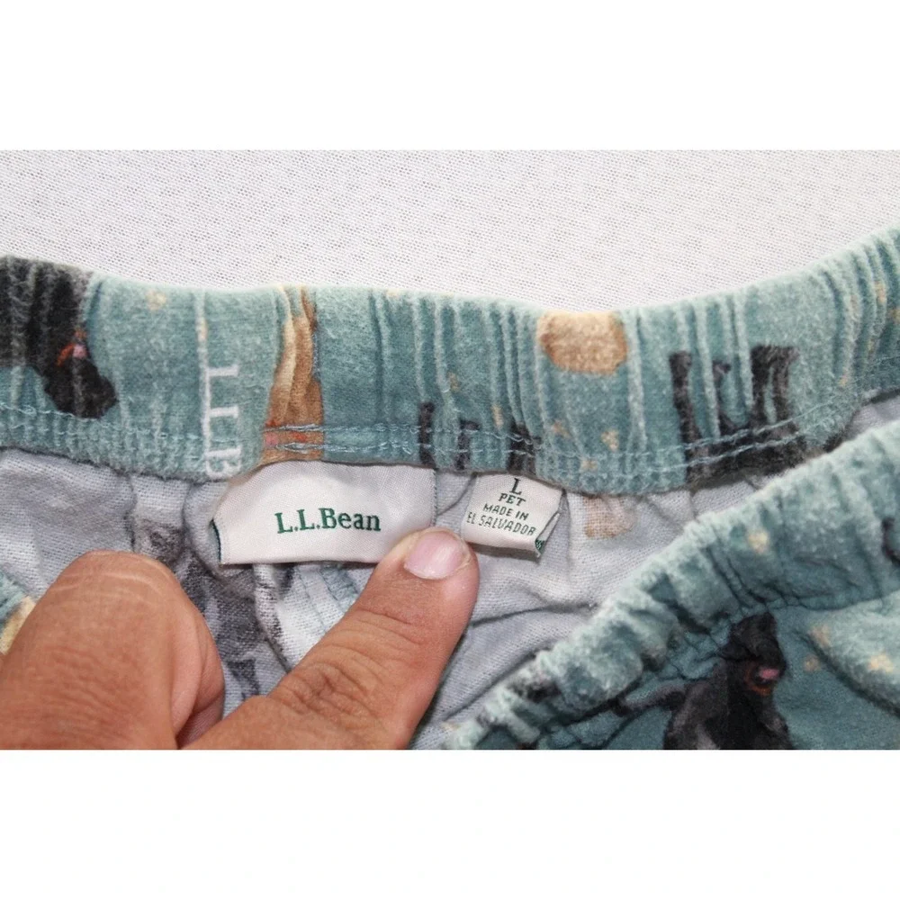 L.L.Bean Pajama Pants Womens Large Petite Teal Good Dog Print Lounge Drawstring